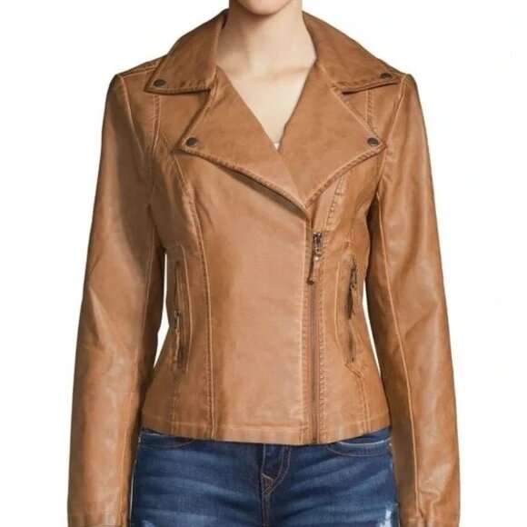 NWT Max Studio Women's Camel/Brown Faux Leather Jacket Size XL 089 - Picture 1 of 13